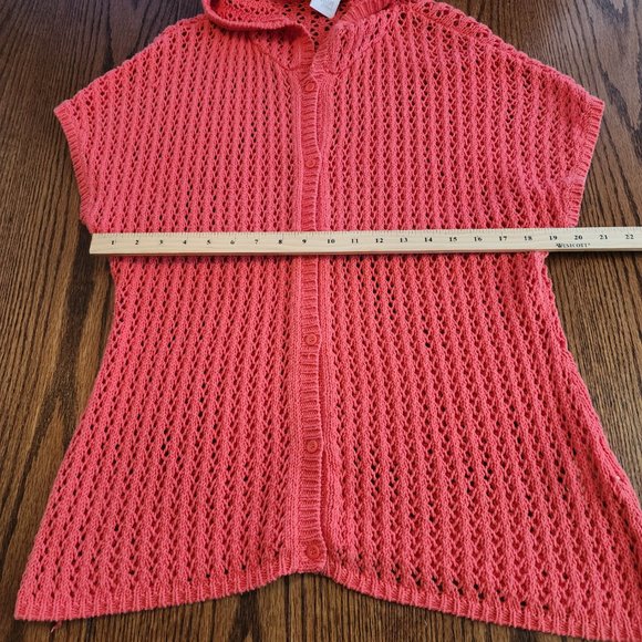 Rip Curl Coral Orange Knit Crochet Button Up Beach Cover Up Medium - Picture 6 of 7